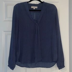 Navy blue polka dot blouse. LOFT.